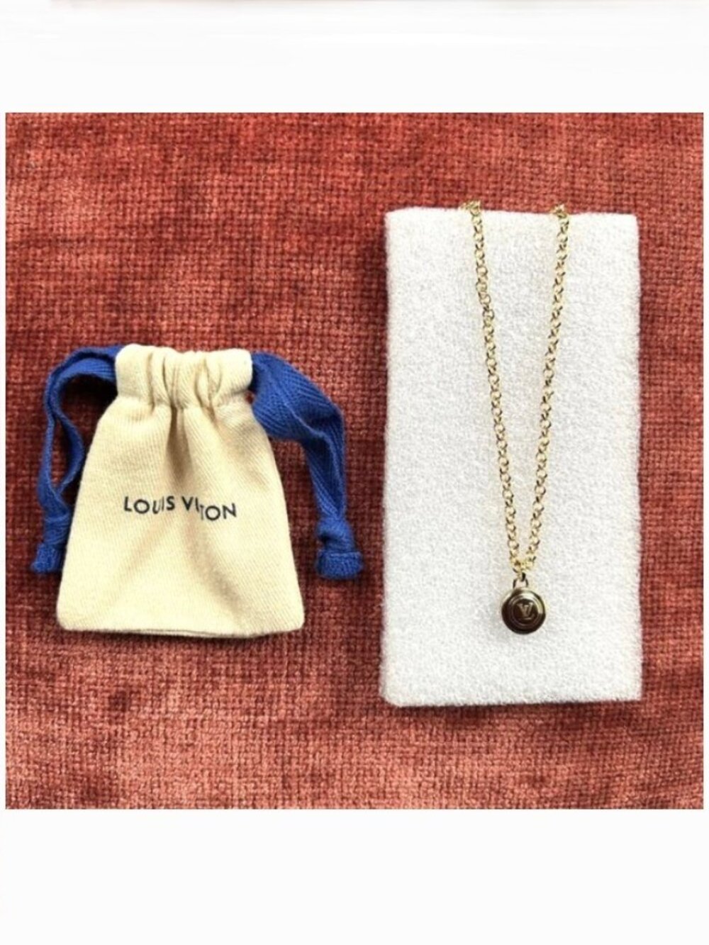 LOUIS VUITTON Pastilles LV Logo Charm Pendant 18K Gold Chain Necklace